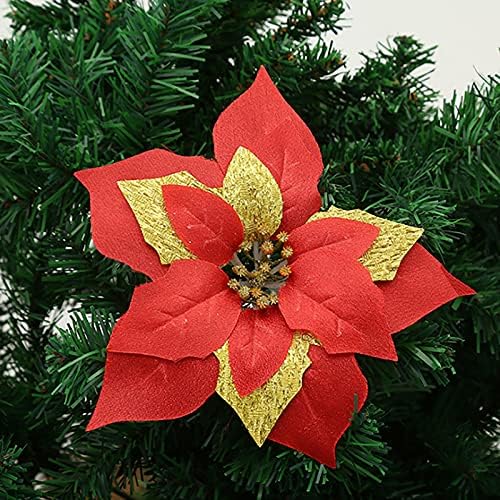 Izvrsni božićni ukrasni pokloni, 12pcs 8.5in božićni sjaj cvjetovi poinsettia, umjetno svileni cvjetovi biraju ukrase za božićno drvce