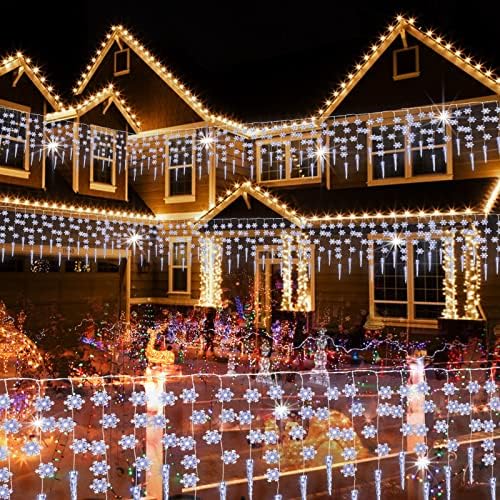 Svjetla za ledenje otvorene božićne lampice, 12,5 ft LED viseće prozorske zavjese vilinske svjetla s 8 modusa, 85 LED Snježna pahulja