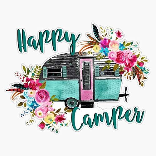 Sretan kamper - vintage RV/prikolica za kampiranje - Pokloni za ljubitelje kampiranja naljepnica vinil naljepnica zidna laptop prozorska