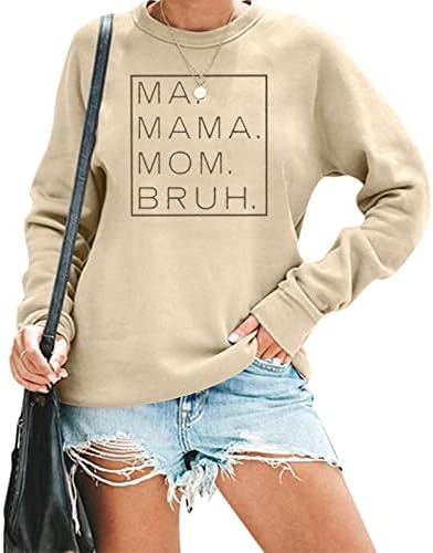 Jinting Womens Mama Crewneck Twicirt mama slovo tisak dugi rukav labavi modni pulover vrh