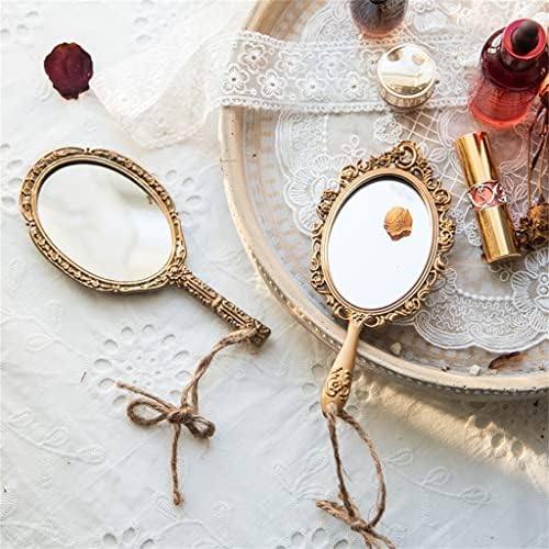 Walnuta francuska vintage zlatna isklesana tekstura ručno ogledalo prijenosna šminka ogledala ručka šminke ogledalo preljev