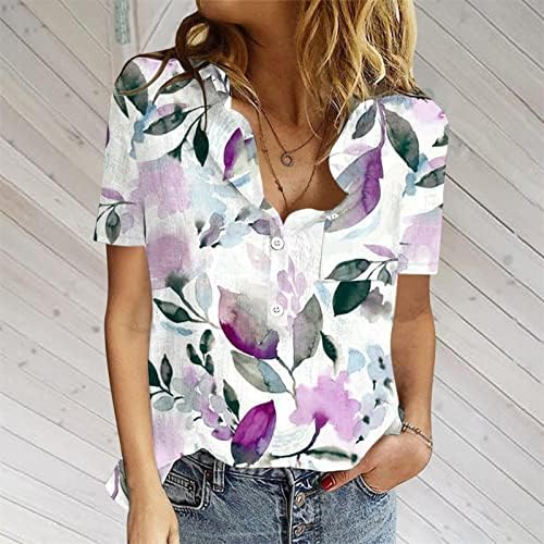 Ženske majice kratkih rukava majice s boho cvjetnim printom ležerna majica s dekolteom u obliku slova A i džepom na prsima za mamu