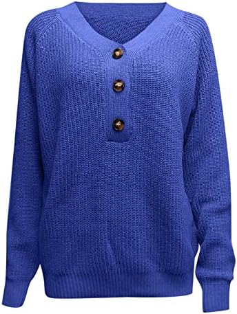Kulywon Women v Neck Pulover Dugi rukavi gumb za pulover Čvrsta pletena povremeni modni džemper muški fleece Quarter Zip