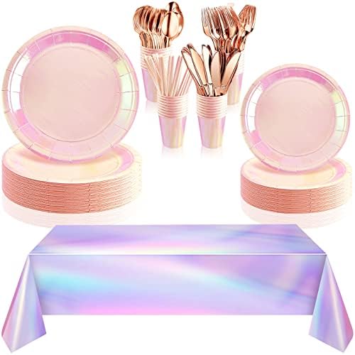 Weewooday 351 komadi ružičasta iridescentna stranka opskrbljuje holografski prostor za jednokratnu upotrebu, uključuje pločicu za čašicu