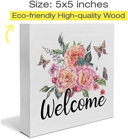 Cvjetni leptiri dobrodošli drveni kutija natpis Farmhouse Wood potpis proljetni umjetnički blokovi stol polica za stol za stolni dekor
