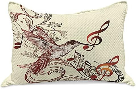 Lunotabilni hummingbirds pleteni prekrivač jastuka, leteće ptice glazbene note clef glazbeni ukrašeni dizajn, standardni poklopac jastuka