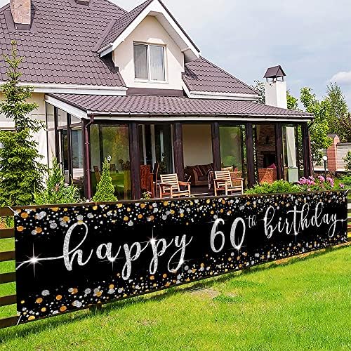 Veliki sjaj sretan natpis 60. rođendan - Crno zlato srebrni sjaj sretan znak 60. rođendan, Bling 60. rođendan Banner Yard Sign Party