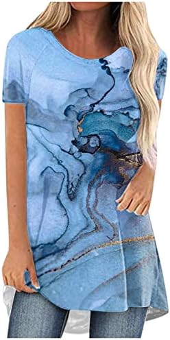 Ženski čamac vrat spandex majice casual vrhovi majice kratke rukave Mramorni grafički labavi fit Fall Summer Tees 2023 oi