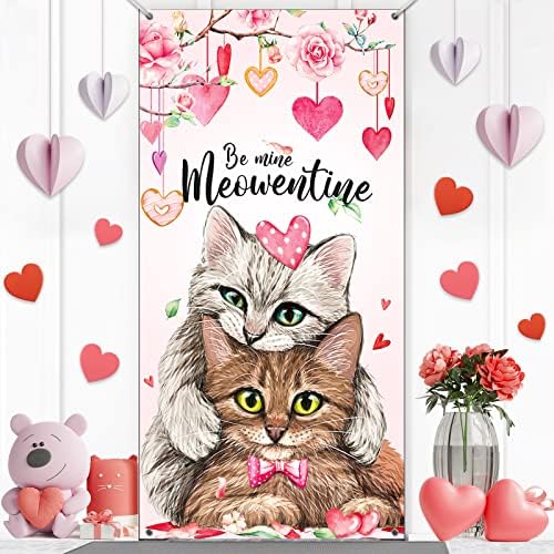 Sretan poklopac za Valentinovo na vratima Slatka mačja ukras vrata Ljubavni srčana natpisi Slatka mačka par Valentinovo Viseći natpis
