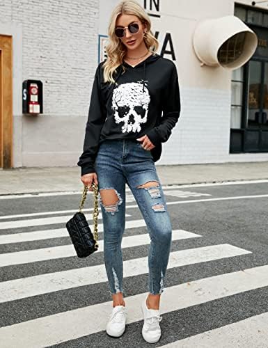 Cvjetajuća ženska košulja s košuljama lubanje grafičke majice s dugim rukavima Preveliki džemperi