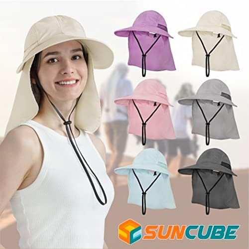 Sun Cube Women Sun Hat Široki obrub za vrat, ribolovni ljetni šešir Vanjski safari, vrtlarski šešir za konjski rep upf50+