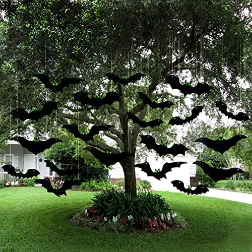20pcs Halloween viseći šišmiši ukrasi Vanjski - plastični leteći šišmiši sa užarenim očima za dvorište ulaznih vrata stablo Halloween