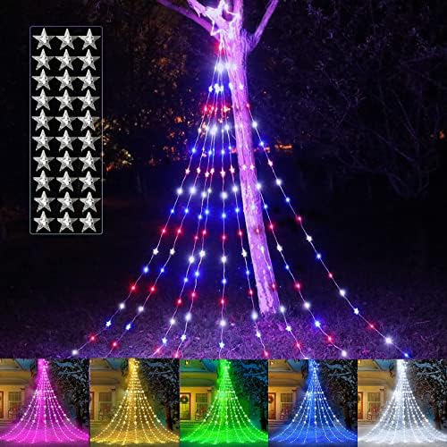 Vanjski 4. srpnja Dekor Star String Svjetla, 13ft 240 LED osvijetljena svjetla drveća vodopada s topper zvijezda vodootporni 8 modusi