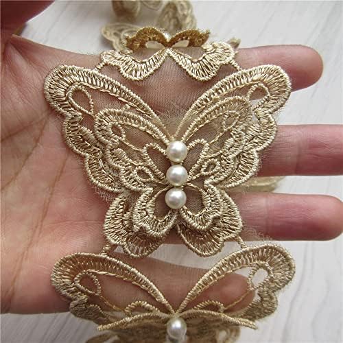 2 metra topljivo zlato leptir biserna organza čipka rub ukras pletenje vjenčane appule vezeni uradi sam ručno izrađeni patchwork vrpca