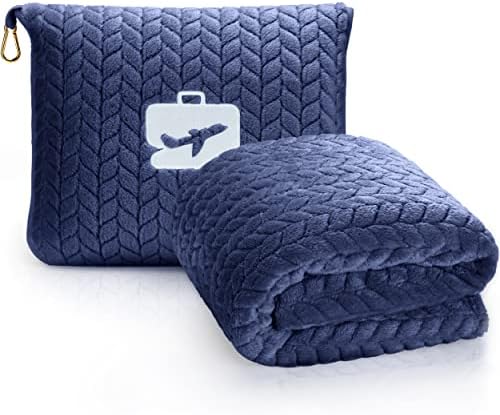 EversNug Premium Traveni pokrivač jastuk - mekan 2 u 1 avionu s mekom vrećicom jastuka, rukom rukom i ruksakom