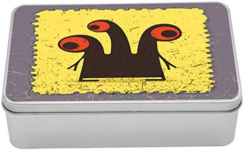Ambsonne Abstract Cin Box, Trippy Creatures glave i velike oči na žutom ilustraciji žig, prijenosni pravokutni organ za odlaganje s