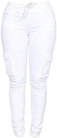 ANDONGNYWELL WOONESS Čvrsta boja crtanja mršave hlače Rastezanje teretnih trkača casual džepova hlače za vezanje guzice za podizanje