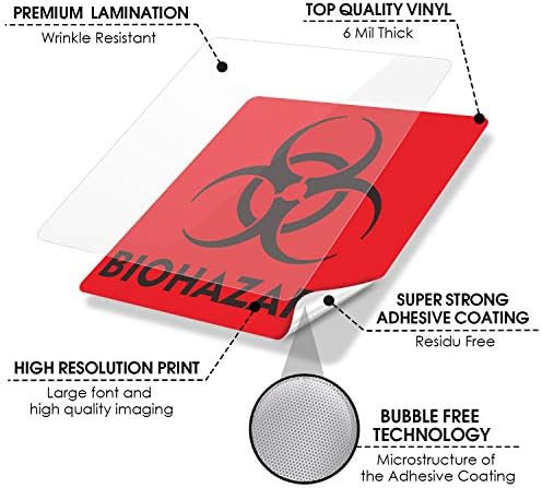 Znak naljepnica za biohaza, 6x6 inča vodootporna naljepnica za upozorenje biohaza ， 6 mil vinil samo -ljepljive naljepnice izdržljive