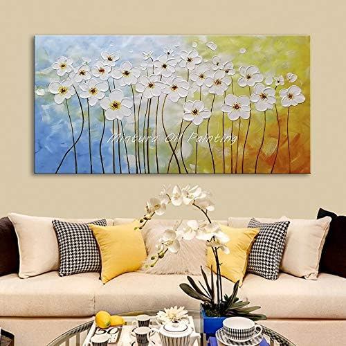 Ručno oslikana uljana slika na platnu, moderna ručno oslikana različiti oblici bijelog cvijeća uljane slike akrilno platno viseće slikanje