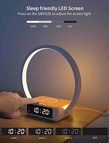 Amouhom stolna svjetiljka, budilica za buđenje od 18 W s bežičnim punjenjem, digitalni Sonic 10W Max Qi Charger noćni ormarić za čitanje