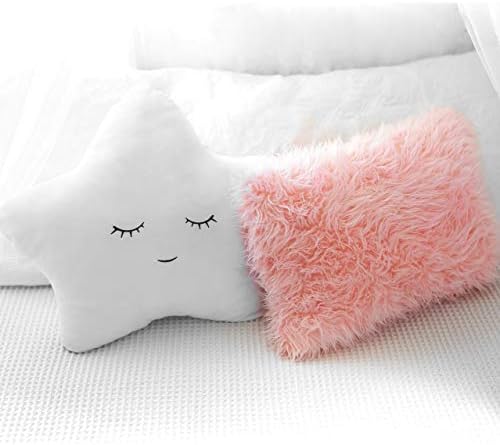PerfectTo Bundle - 4 ukrasna jastuka za djevojke - Zvjezdani jastuk pahuljasto bijelo, krzneni ružičasti jastuk, bijeli jastuk za bacanje