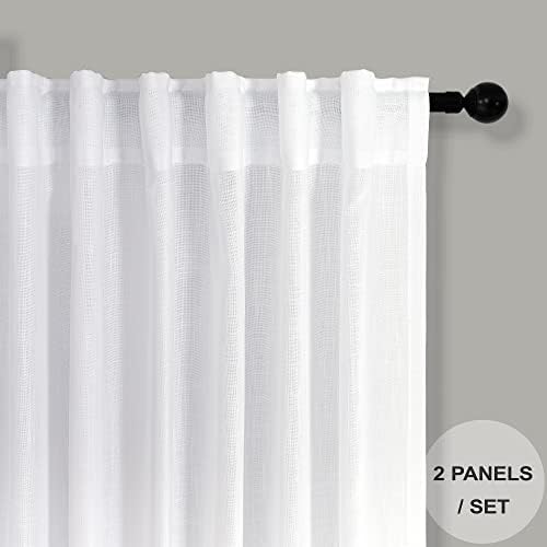 Bijele zavjese široke 38 inča za spavaću sobu, 2 ploče, stražnji jezičak, džep za šipku, prozirni svjetlosni filter s teksturiranim