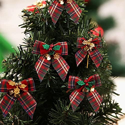 Sopcone 8pcs božićni luk s zvonima s jingle zvonima, laneno božićno drvce Bows božićni ukrasi za božićno vijenac, zanat, omotavanje,