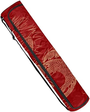 Zlatne kineske zmajeve torbe za jogu na crvenoj prostirci za jogu, zip torba za nošenje joge za žene i muškarce, nosač joga prostirke